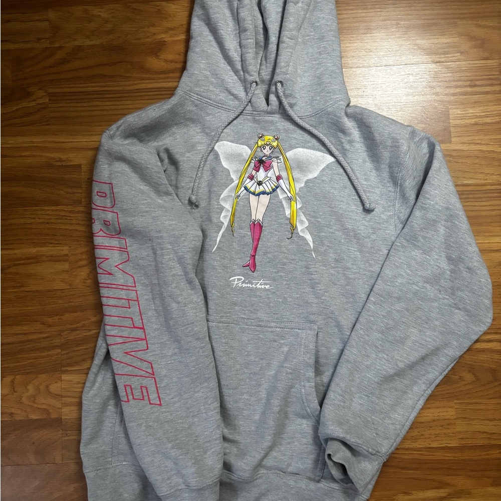 Sailor moon x Primitive Heather Gray Hoodie with Anime Design